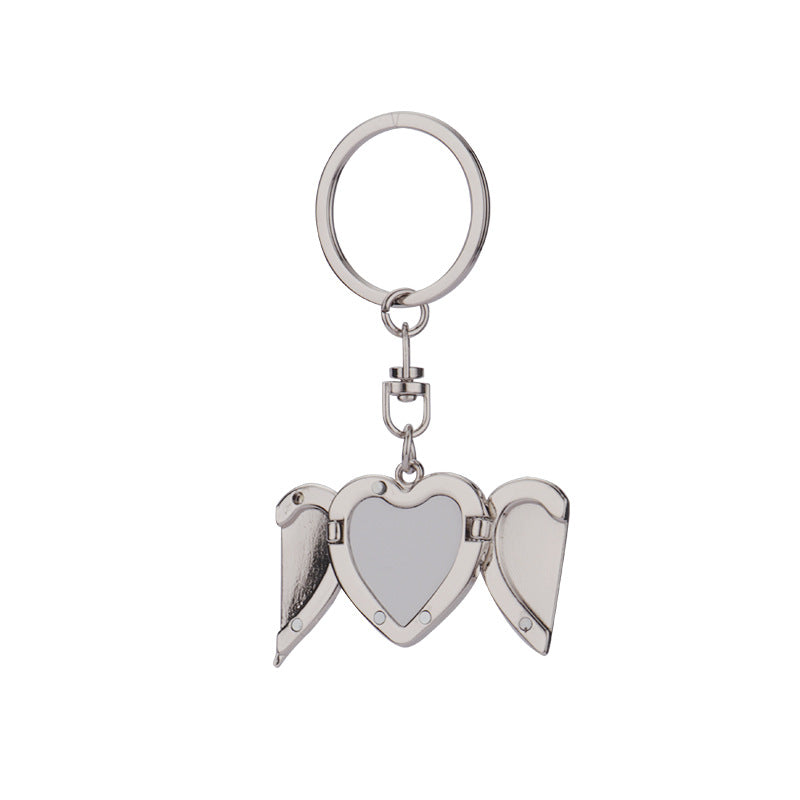 Wholesale Heat Transfer Blank Sunflower Angel Wings Metal Keychain